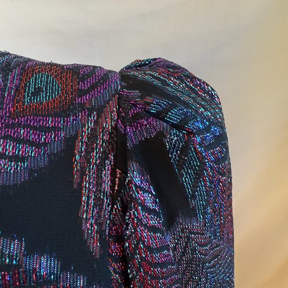 RARE vintage 1980's Rimini peacock Rayon and Metallic wrap top - Picture 6 of 8